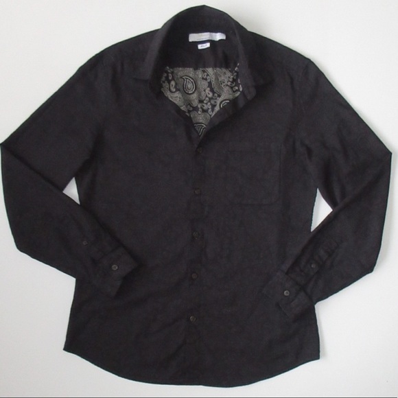 Topman Slim Fit Shirt Black Button Down Long Sleeve Contrast Cuffs Size Medium - Picture 2 of 4